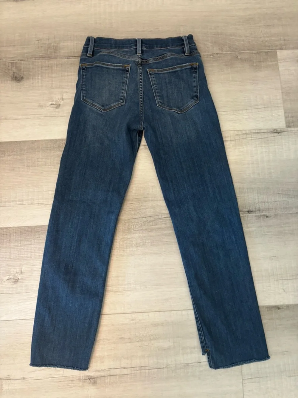 FRAME Le High Straight Jeans Womens 25 Blue Raw Hem Crop High Rise Premium Denim